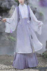 Purple Long Sleeves High Waisted Embroidery Sweet Chinese Style Hanfu Dress Full Set